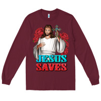 Burgundy Jesus Saves Long Sleeve Tee - BundleAndBundleShop