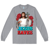 Heather Grey Jesus Saves Long Sleeve Tee - BundleAndBundleShop