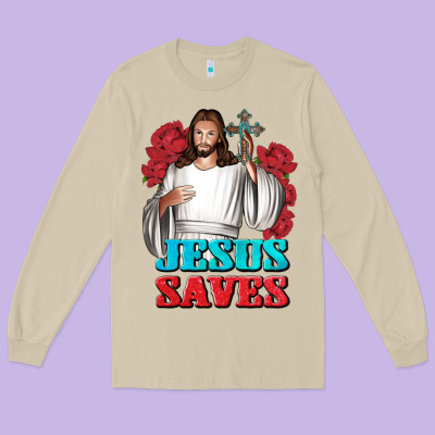 Jesus Saves Long Sleeve Tee Designed By Bundleandbundleshop