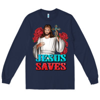 Navy Jesus Saves Long Sleeve Tee - BundleAndBundleShop