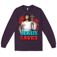 Plum Jesus Saves Long Sleeve Tee - BundleAndBundleShop