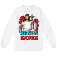 White Jesus Saves Long Sleeve Tee - BundleAndBundleShop