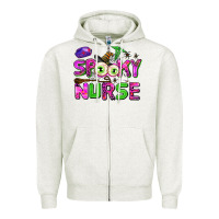 Oatmeal Heather spooky nurse Zipper Hoodie - AdoDesignShop