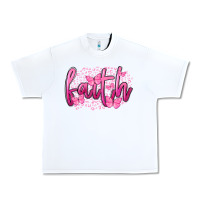 White Faith Breast Cancer Urban Heavy Tee - FaDigitalArtStudio