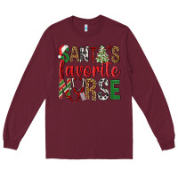 Burgundy Santa's Favorite Nurse Long Sleeve Tee - BundleAndBundleShop