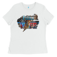 White Police wife lightning bolt 4th of july Ladies Tee - HowdyJamesFarm