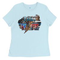 Baby Blue Police wife lightning bolt 4th of july Ladies Tee - HowdyJamesFarm
