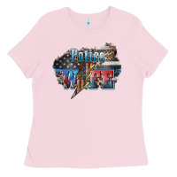 Bubblegum Pink Police wife lightning bolt 4th of july Ladies Tee - HowdyJamesFarm