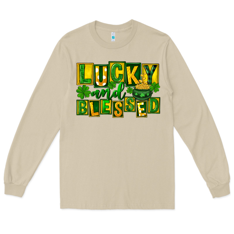 St Patricks Day Lucky And Blessed Long Sleeve Tee by FaDigitalArtStudio | Teevron