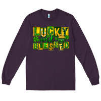 Plum St Patricks Day Lucky And Blessed Long Sleeve Tee - FaDigitalArtStudio