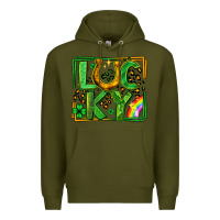 Army Green lucky horseshoe st patricks day leopard frame Premium Hoodie - LillyAllenDesigns