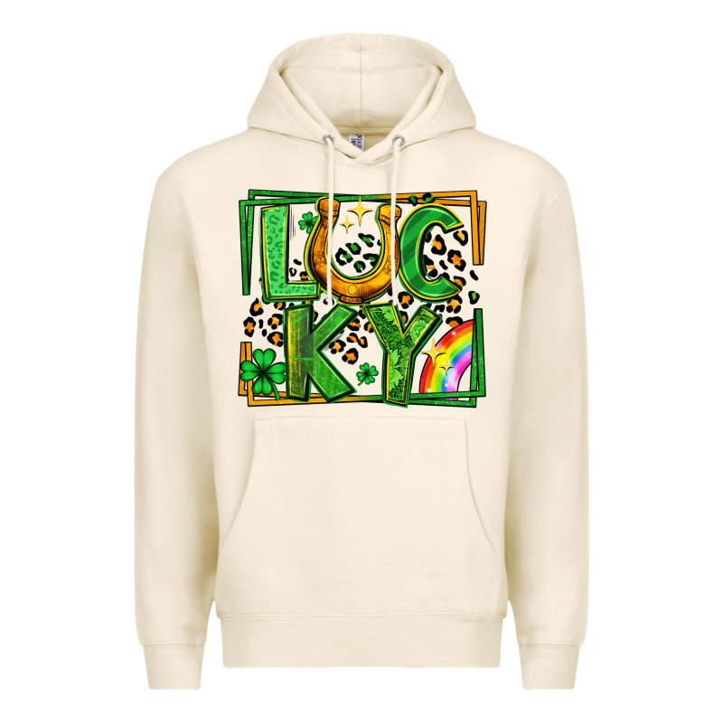 Lucky Horseshoe St Patricks Day Leopard Frame Premium Hoodie by LillyAllenDesigns | Teevron