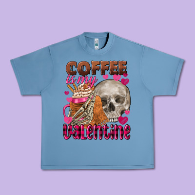 Coffee Is My Valentine Skull Urban Heavy Tee Designed By Fadigitalartstudio