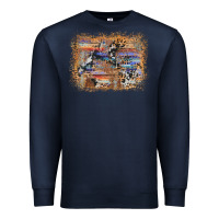 Navy aztec leopard cowhide wood western background Premium Sweatshirt - AdoDesignShop