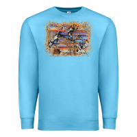 Ocean Blue aztec leopard cowhide wood western background Premium Sweatshirt - AdoDesignShop