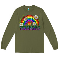 Army Green Be Yourself Pride Lgbtq Long Sleeve Tee - BundleAndBundleShop