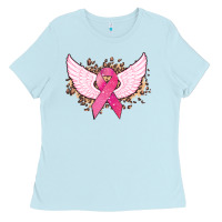 Baby Blue Cancer ribbon angel wings Cancer Awareness Ladies Tee - HowdyJamesFarm