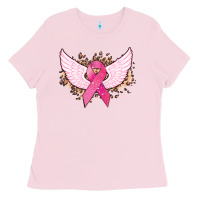 Bubblegum Pink Cancer ribbon angel wings Cancer Awareness Ladies Tee - HowdyJamesFarm