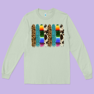 Serape Leopard Tooled Leather Cowhide Background Long Sleeve Tee Designed By Ranaportraitstore