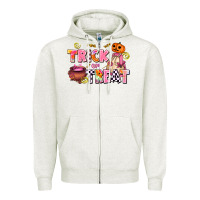 Oatmeal Heather trıck or treat Zipper Hoodie - AdoDesignShop