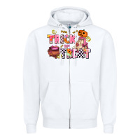 White trıck or treat Zipper Hoodie - AdoDesignShop