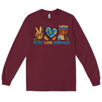 Burgundy Peace Love Hannukah Long Sleeve Tee - BundleAndBundleShop