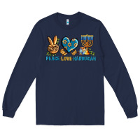Navy Peace Love Hannukah Long Sleeve Tee - BundleAndBundleShop