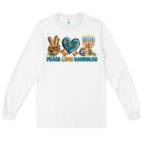 White Peace Love Hannukah Long Sleeve Tee - BundleAndBundleShop