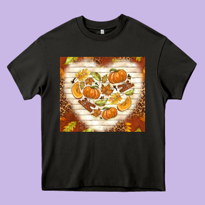 Fall Heart With Leopard Heavy Core Tee Designed By Tumblerdesignbyshophia