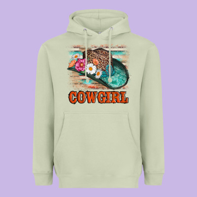 Cowgirl Hat Flowers Leopard And  Leather Heavyweight Hoodie Designed By Adodesignshop