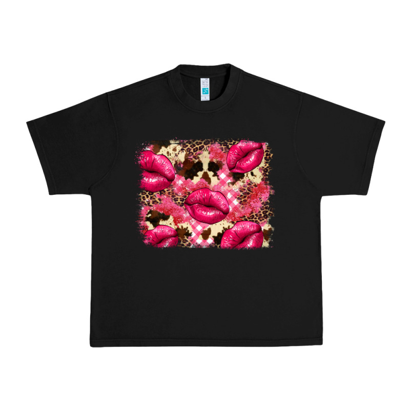 Valentine's Day Pink Plaid Red Glitter Cowhide Urban Heavy Tee by FaDigitalArtStudio | Teevron