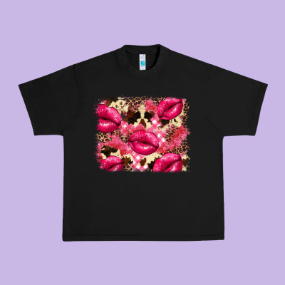 Valentine's Day Pink Plaid Red Glitter Cowhide Urban Heavy Tee Designed By Fadigitalartstudio