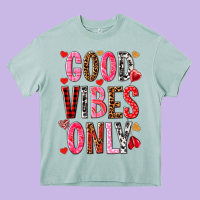 Good Vibes Only Valentine's Day Heavy Core Tee Designed By Howdyjamesfarm