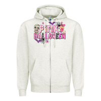 Oatmeal Heather pink halloween Zipper Hoodie - AdoDesignShop