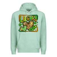 Seafoam lucky st patricks day hearts Premium Hoodie - LillyAllenDesigns