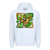 White lucky st patricks day hearts Premium Hoodie - LillyAllenDesigns