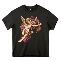 Asphalt Cupid with rose Valentine's Day Heavy Core Tee - HowdyJamesFarm