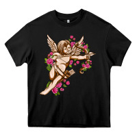 Black Cupid with rose Valentine's Day Heavy Core Tee - HowdyJamesFarm