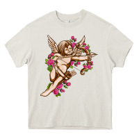 Cream Cupid with rose Valentine's Day Heavy Core Tee - HowdyJamesFarm