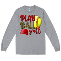 Heather Grey Play Ball Y'all Softball Long Sleeve Tee - BundleAndBundleShop