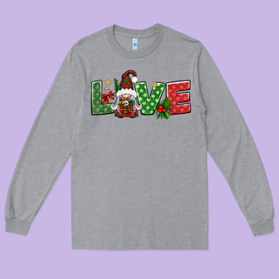 Love Christmas Gnome Long Sleeve Tee Designed By Bundleandbundleshop