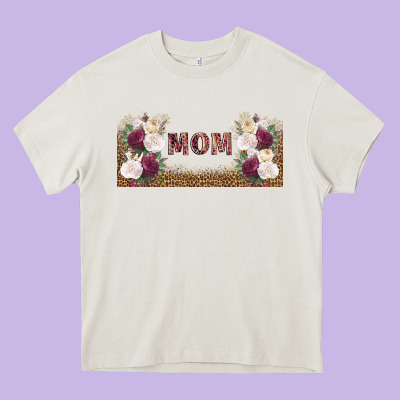 Mom Burgundy Flowers With Leopard Heavy Core Tee Designed By Tumblerdesignbyshophia