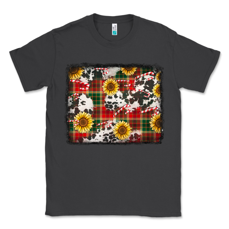 Cowhide Sunflowers Candy Canes Christmas Background Classic Tee by Jasminsmagicworld | Teevron