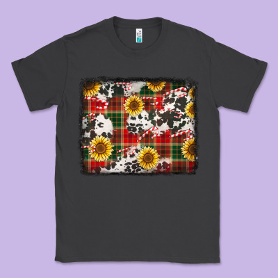 Cowhide Sunflowers Candy Canes Christmas Background Classic Tee Designed By Jasminsmagicworld