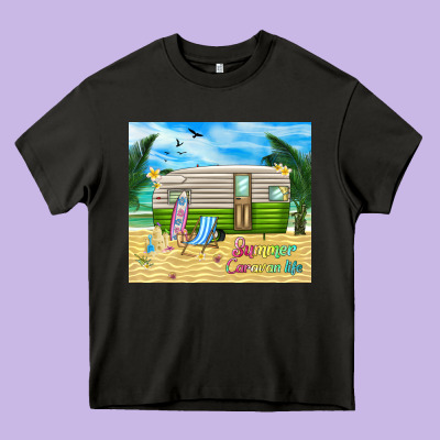 Summer Caravan Life Heavy Core Tee Designed By Tumblerdesignbyshophia