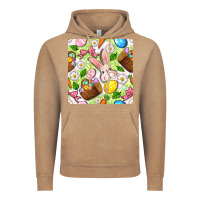 Vintage Coffee Easter Hamper With Bunny Seamless Pattern Vintage Hoodie - BundleAndBundleShop