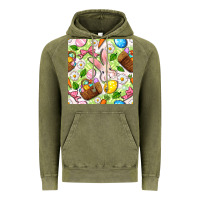 Vintage Olive Easter Hamper With Bunny Seamless Pattern Vintage Hoodie - BundleAndBundleShop