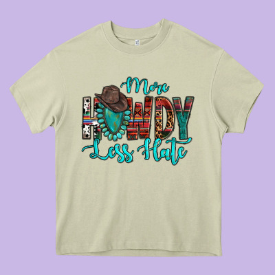 Western More Howdy Less Hate Cowboy Hat Gemstone Heavy Core Tee Designed By Howdyjamesfarm