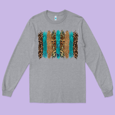 Glitter Turqoise Leopard Tooled Leather Background Long Sleeve Tee Designed By Ranaportraitstore