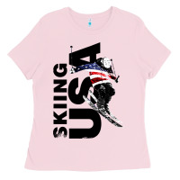 Bubblegum Pink skiing usa support the team Ladies Tee - DesigneFamous